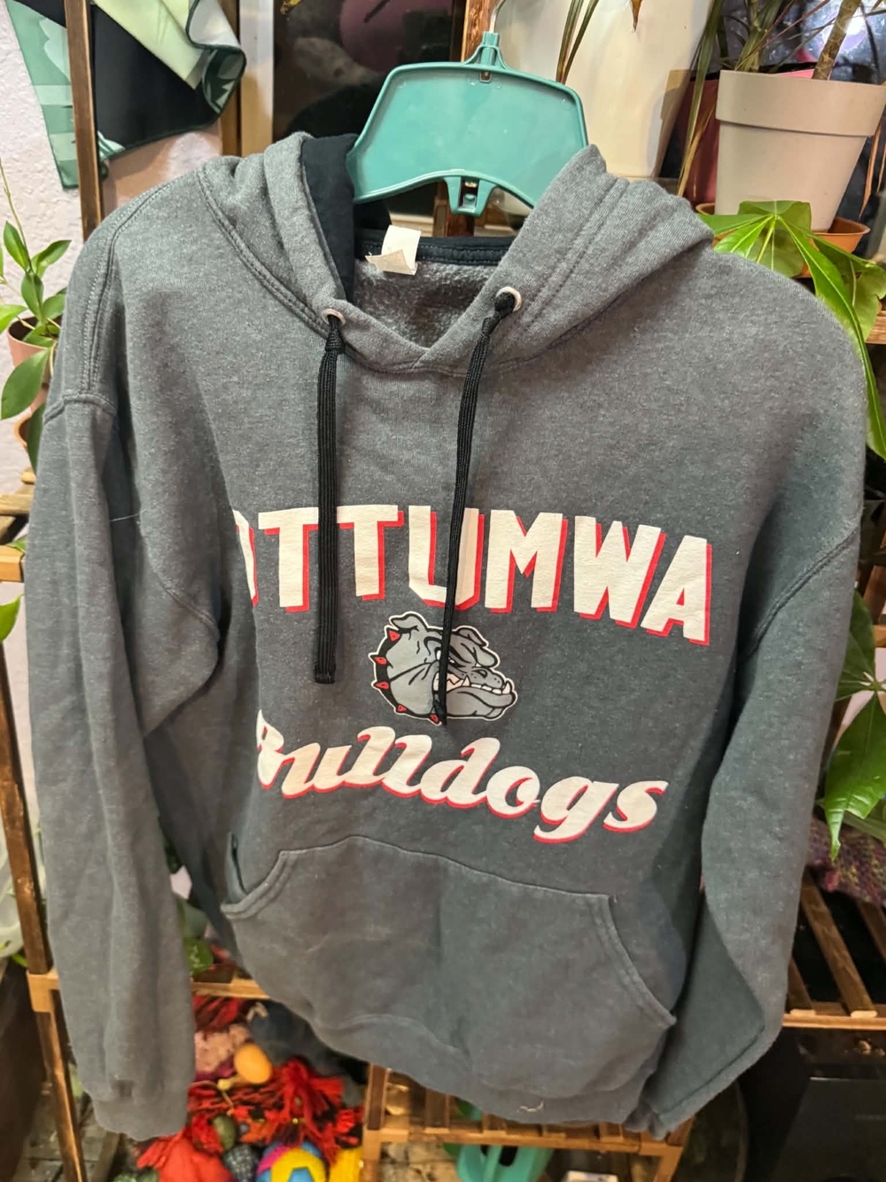 Hanes Gray Bulldogs Hooded Sweatshirt with Red-Trim Lettering